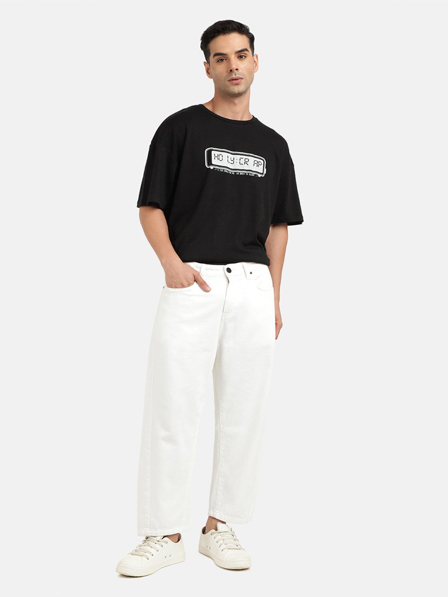 Men Pure Cotton Loose Fit Crop Jeans