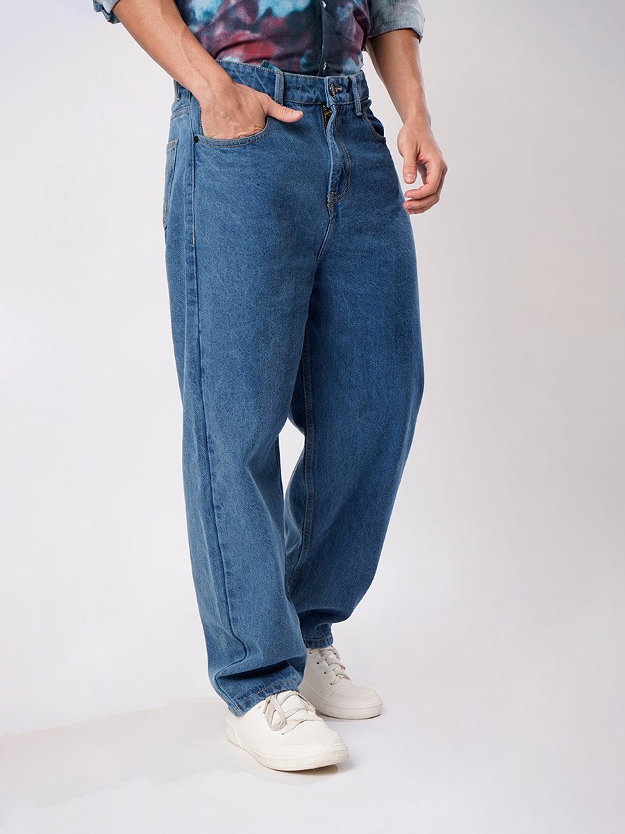 Men Blue Mid Rise Baggy Fit Jeans
