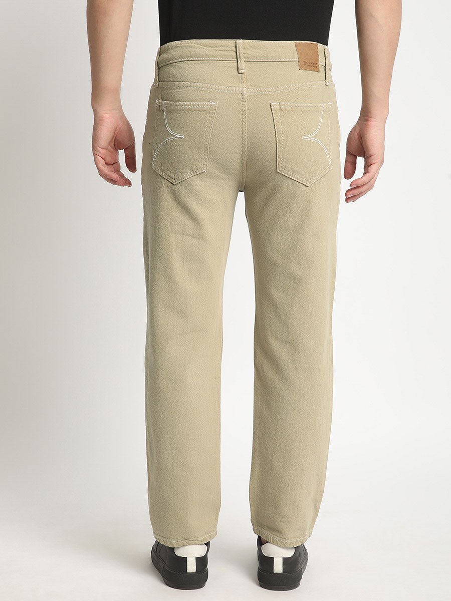 Men Olive Relaxed Fit Cotton Jeans