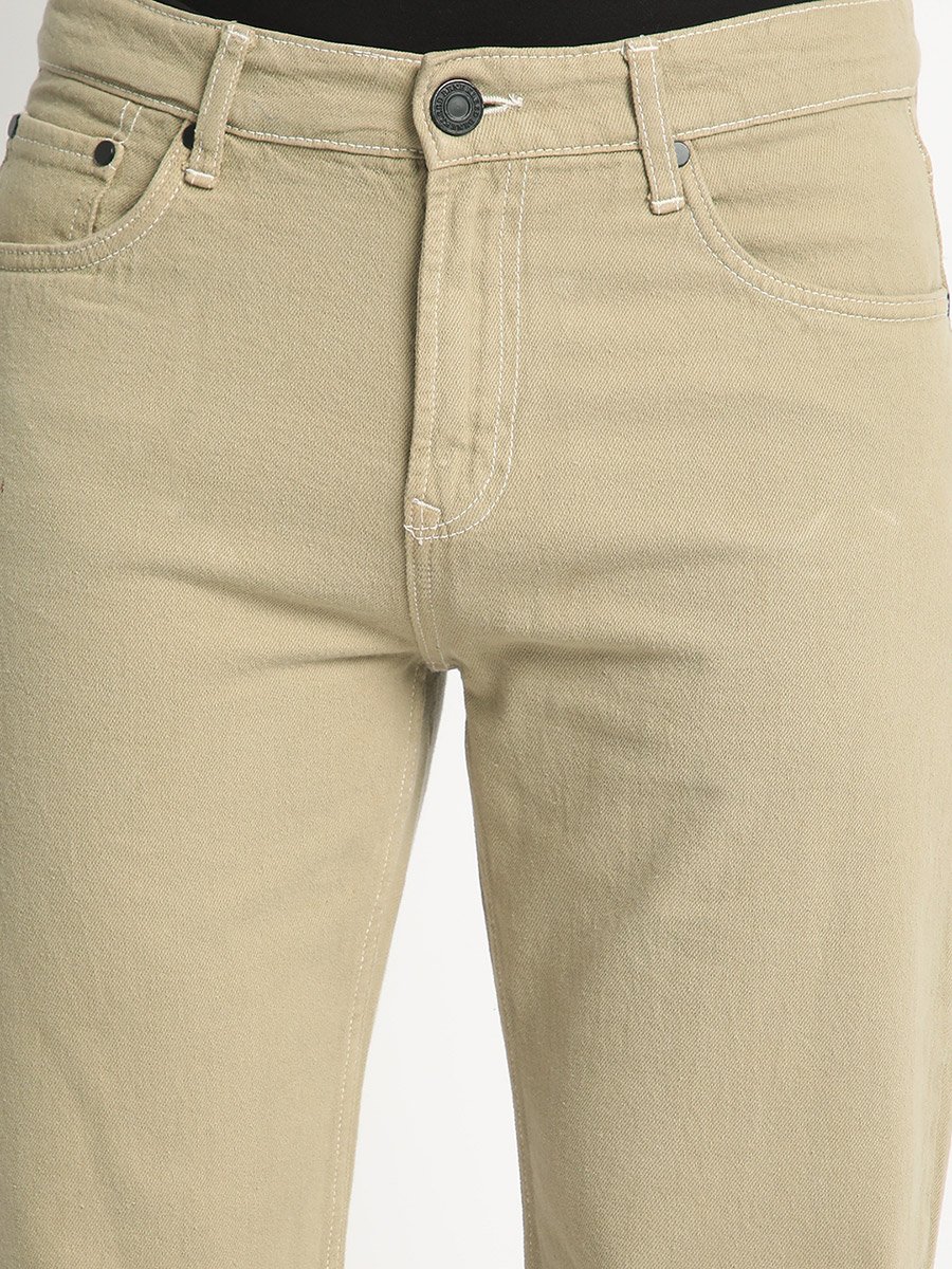 Men Olive Relaxed Fit Cotton Jeans