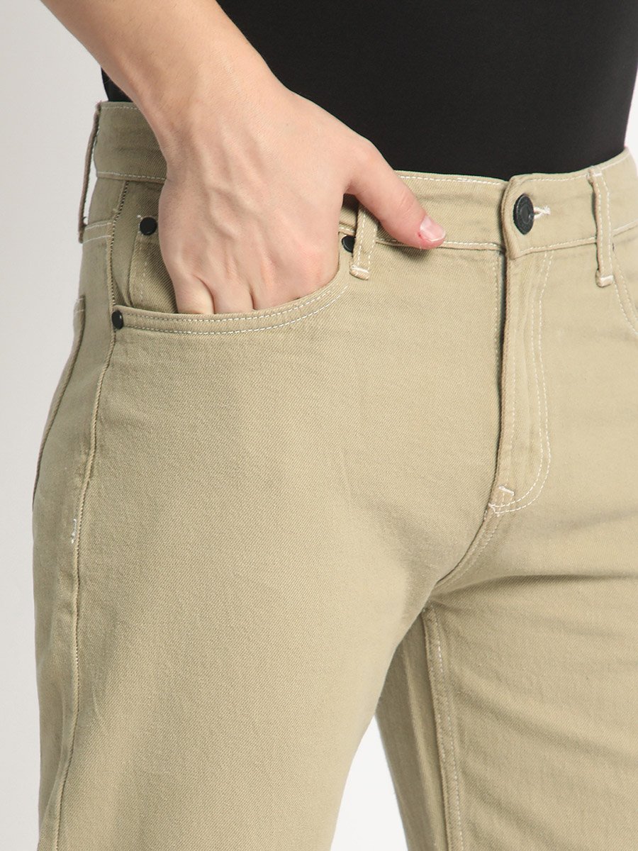 Men Olive Relaxed Fit Cotton Jeans