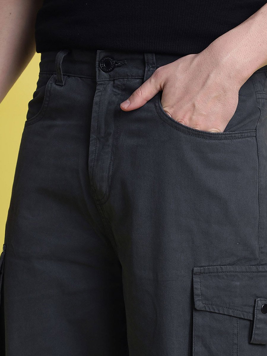 Men Grey Baggy Fit Cargo Trousers