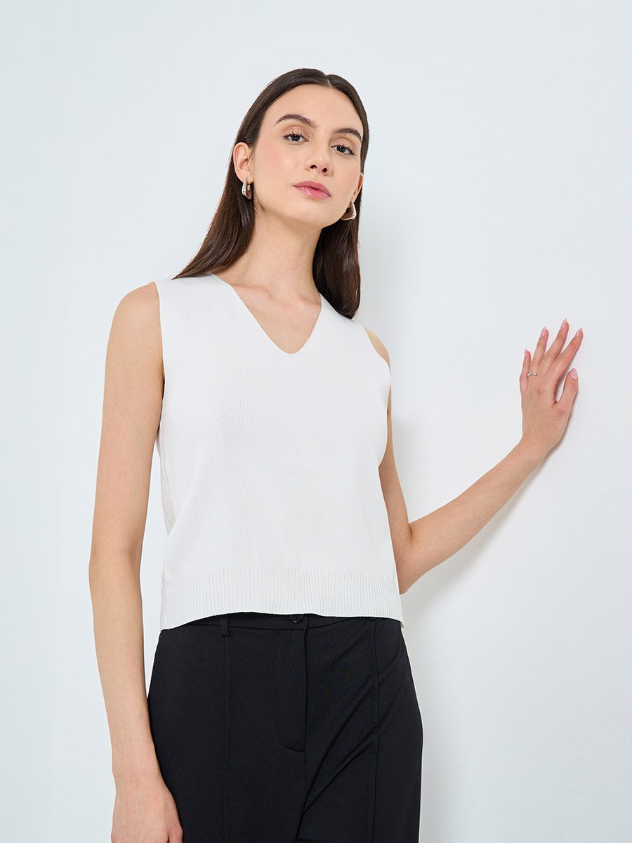 Women Elegant Sleeveless White Tank