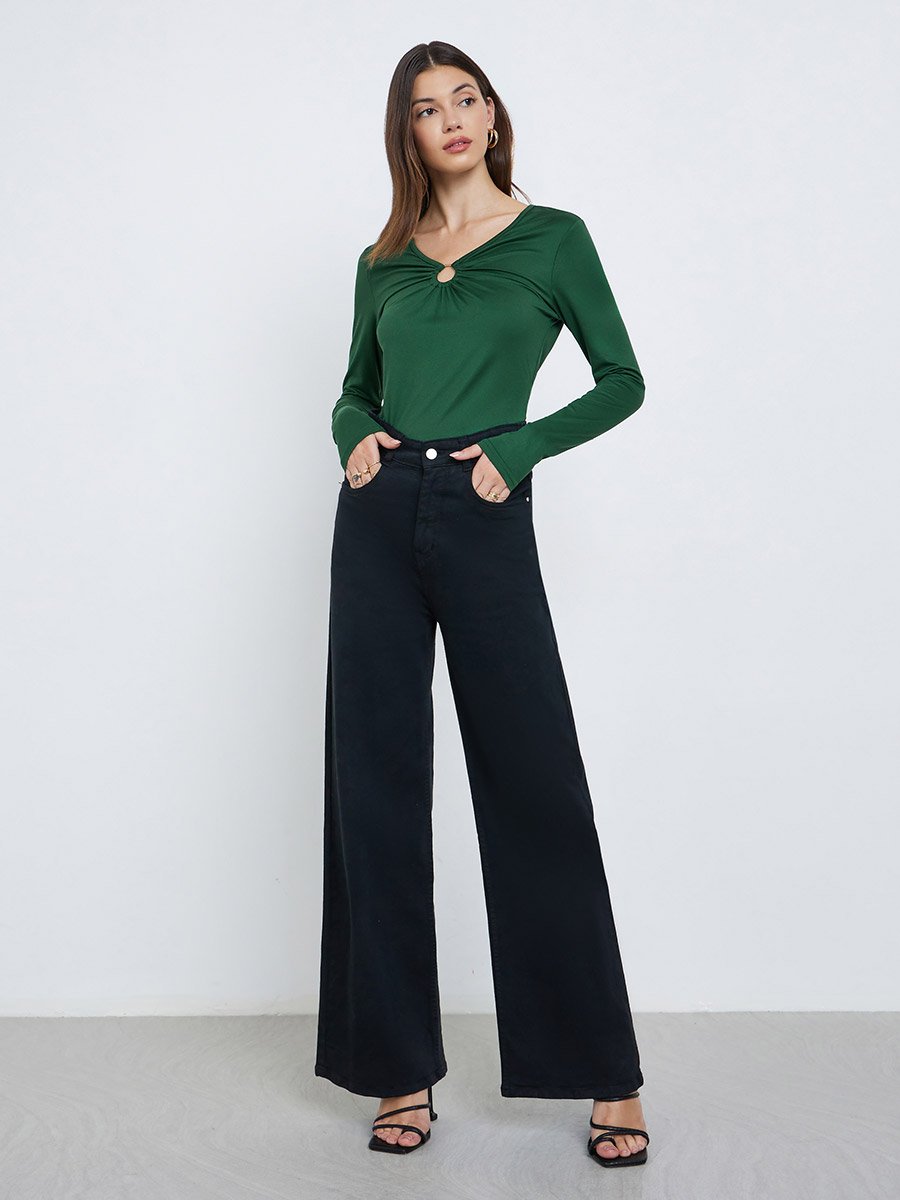 Green Keyhole Detail Fitted Knit Top