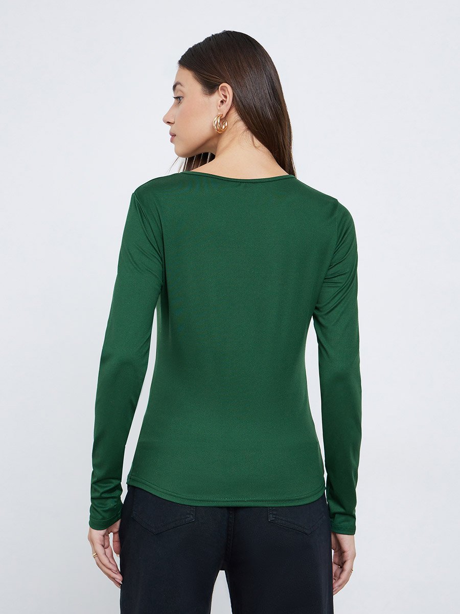 Green Keyhole Detail Fitted Knit Top