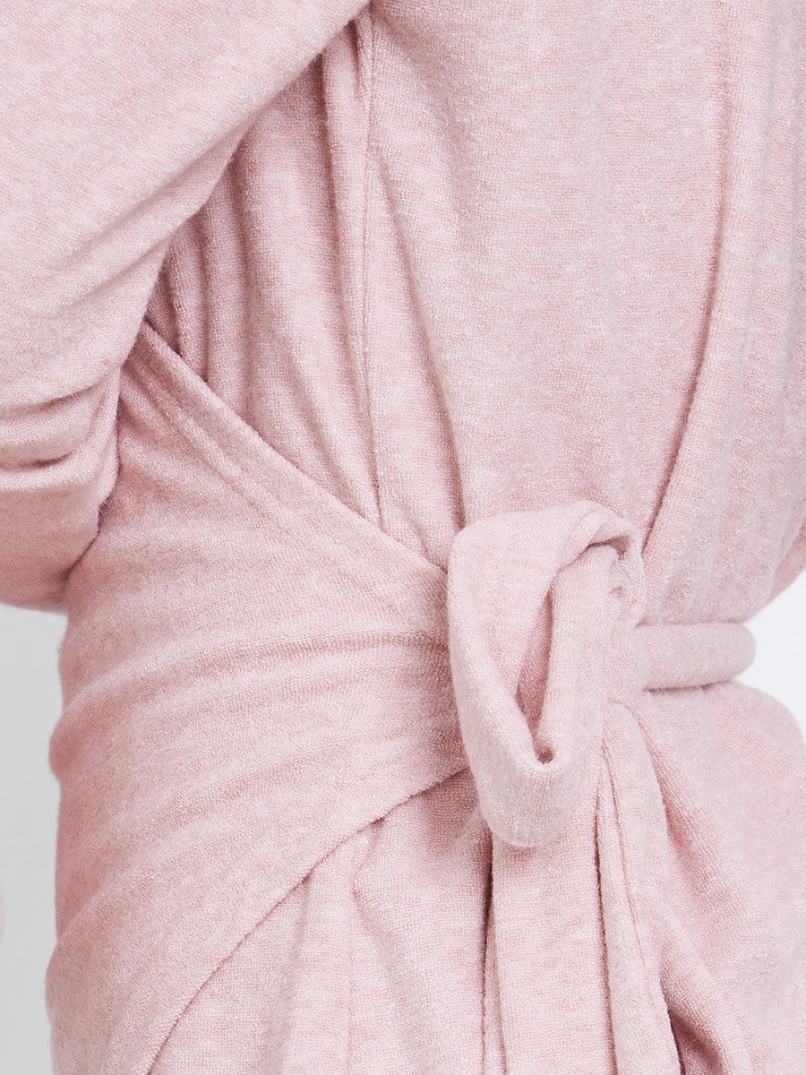 Pink Plain Long Sleeve Wrap Knit Top