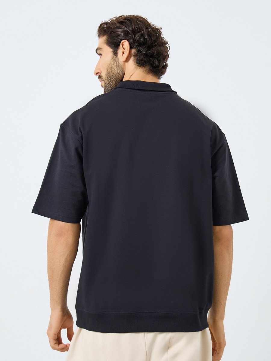 Men Relaxed Fit Quarter Zip Polo
