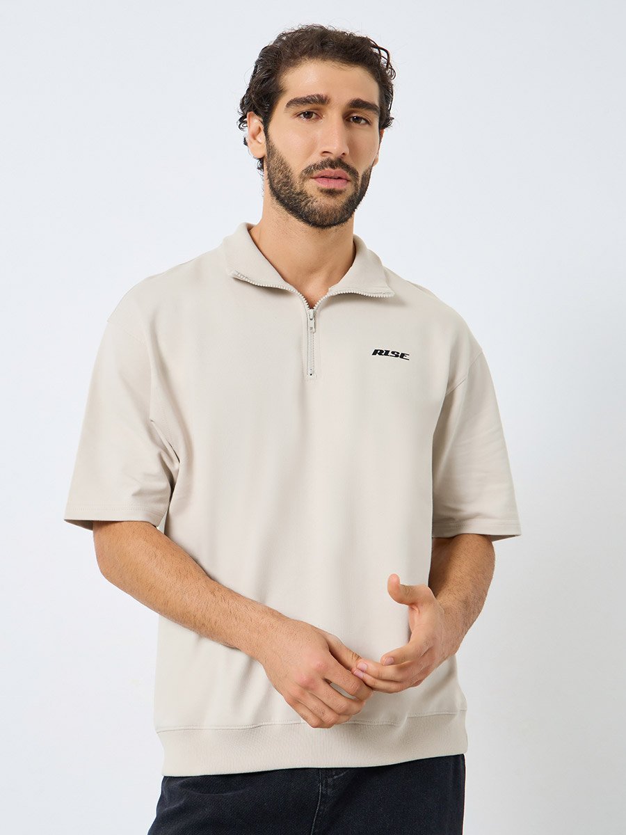 Men Relaxed Fit Quarter Zip Polo