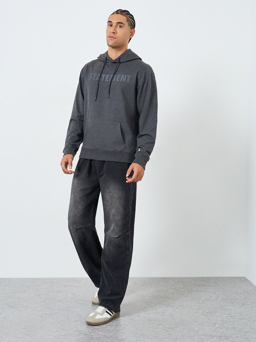 Men Charcoal Relaxed Fit HD Print Hoodie