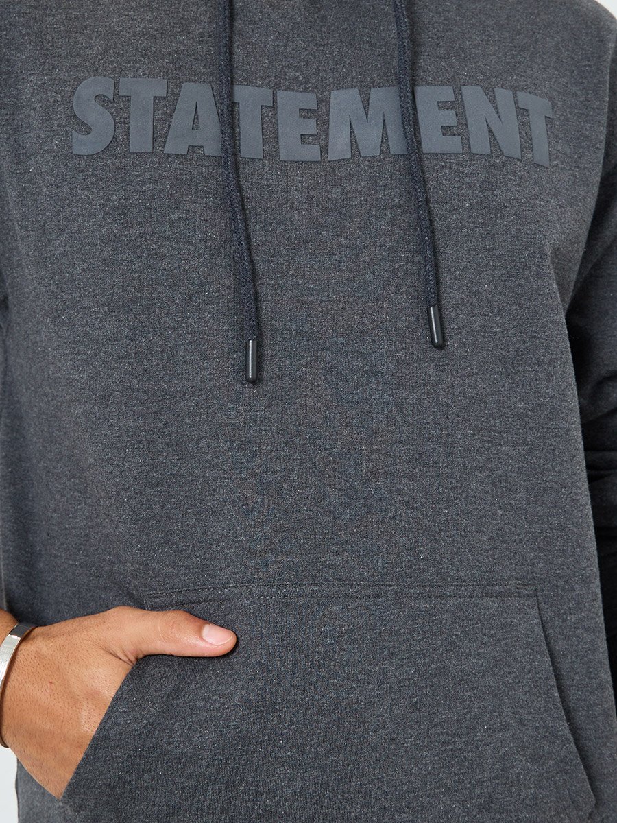 Men Charcoal Relaxed Fit HD Print Hoodie
