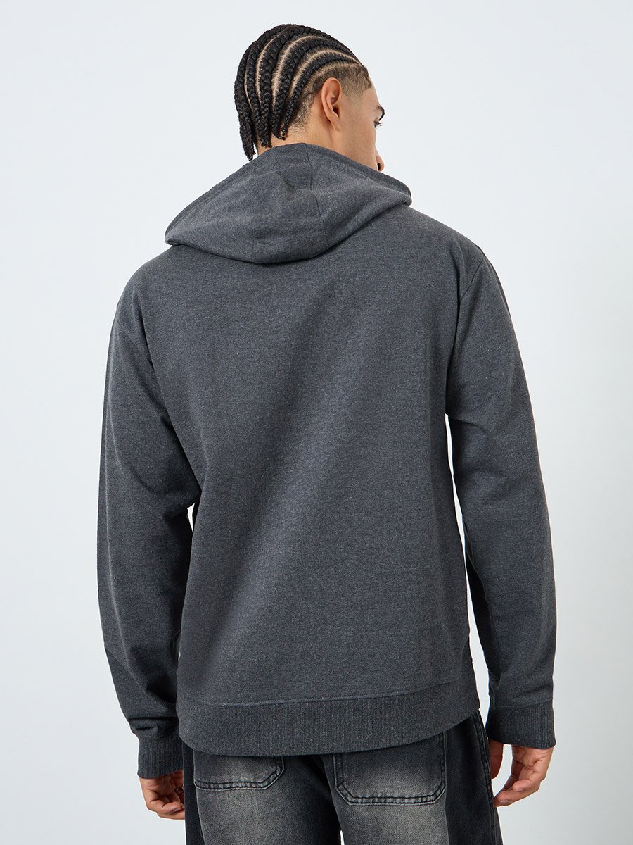 Men Charcoal Relaxed Fit HD Print Hoodie