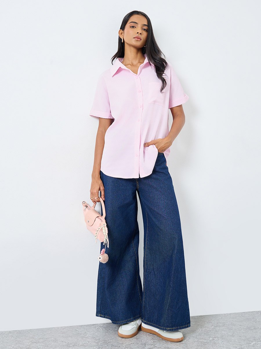 Pink Striped Short Sleeve Shirt