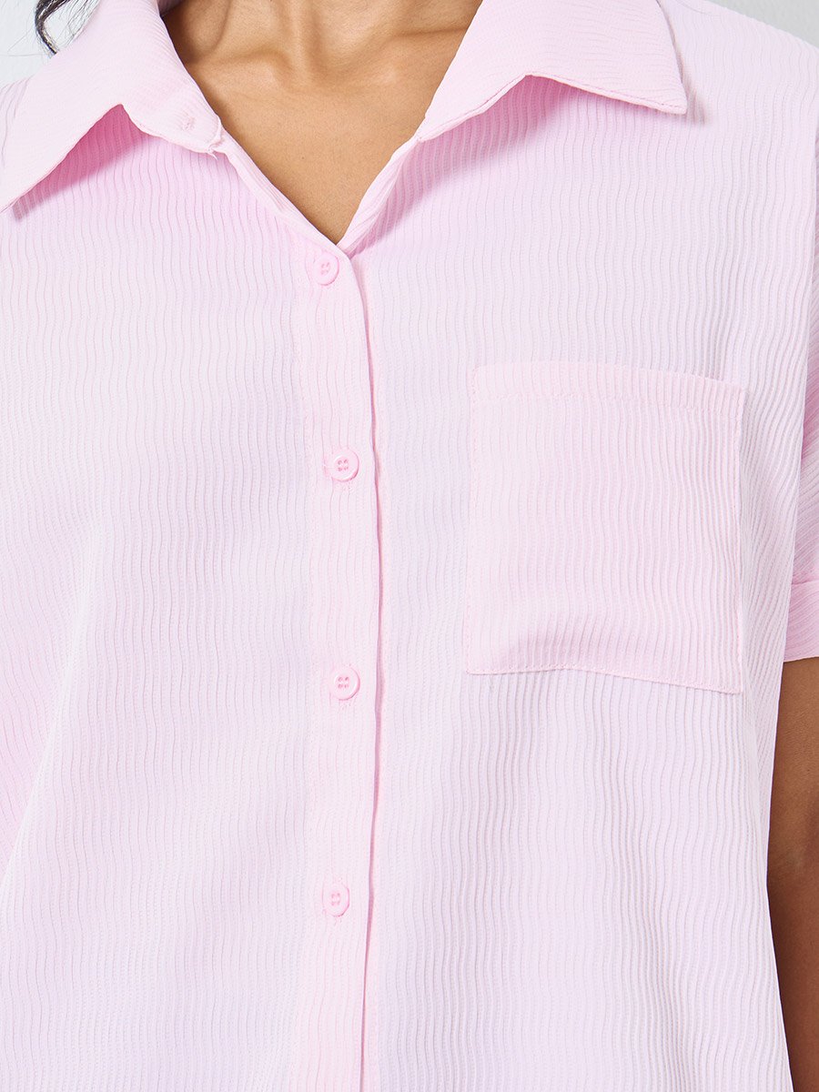Pink Striped Short Sleeve Shirt
