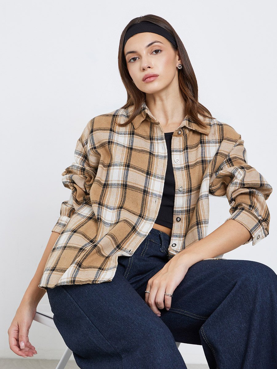Women Checked Long Sleeve Oversized Shirt
