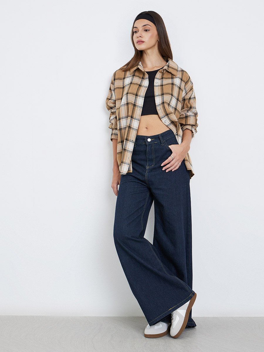 Women Checked Long Sleeve Oversized Shirt