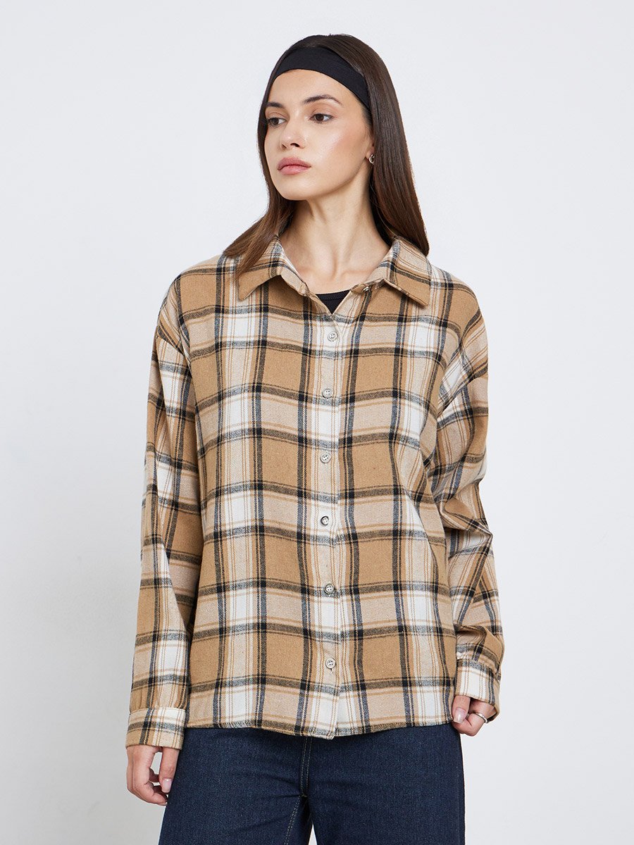 Women Checked Long Sleeve Oversized Shirt