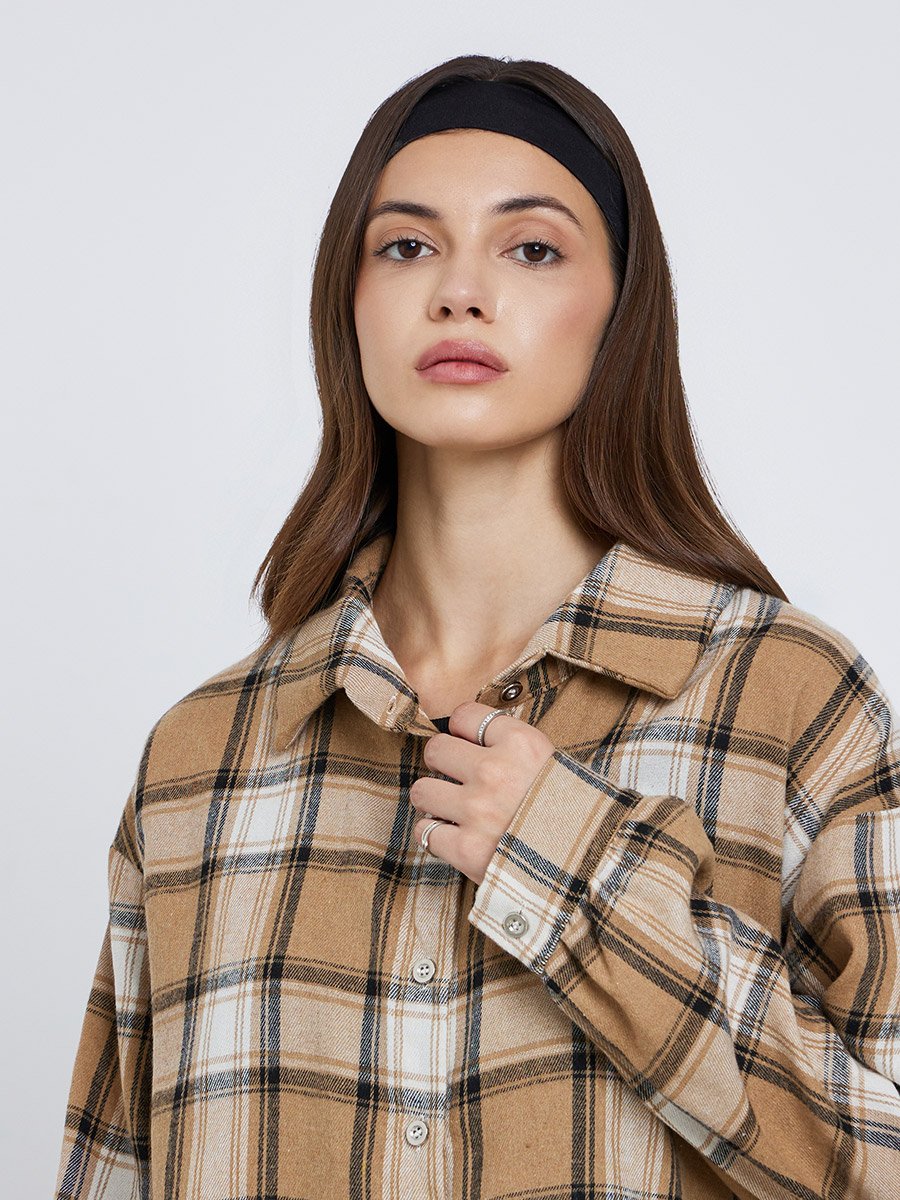 Women Checked Long Sleeve Oversized Shirt