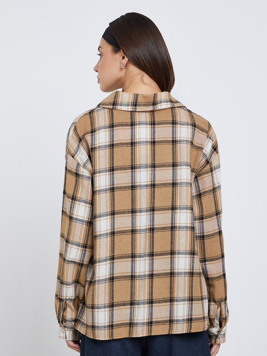 Women Checked Long Sleeve Oversized Shirt