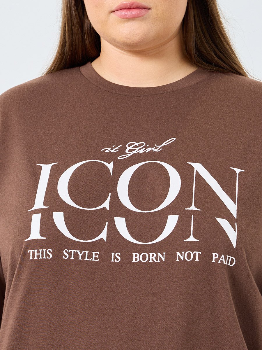 Plus Size Brown Graphic Print T-Shirt