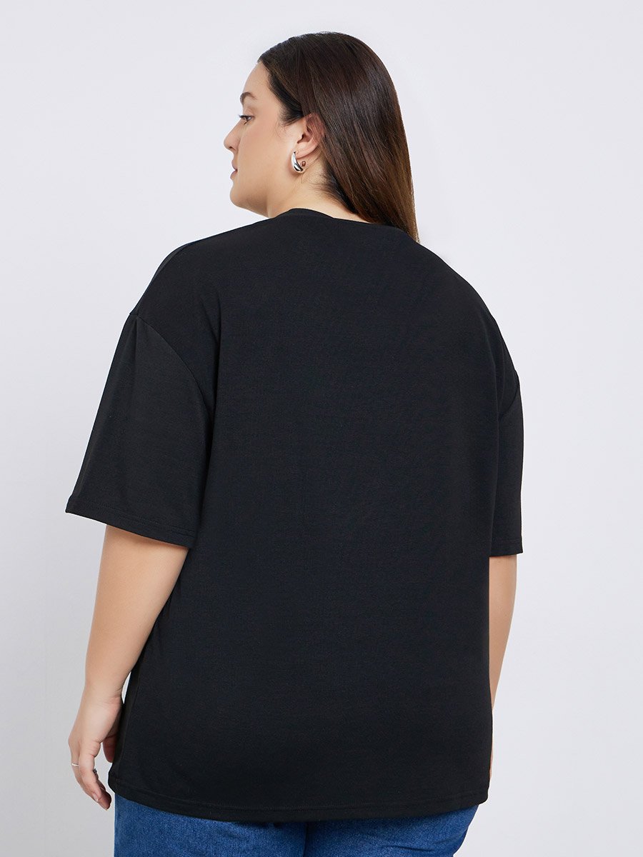 Plus Size Black Studded Pocket Detail T-Shirt