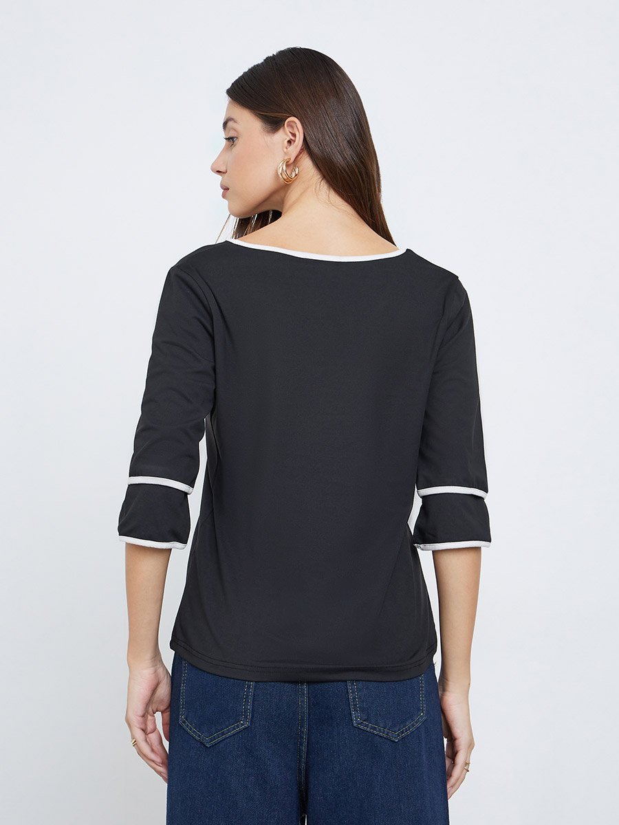 Women Black V Neck T-Shirt