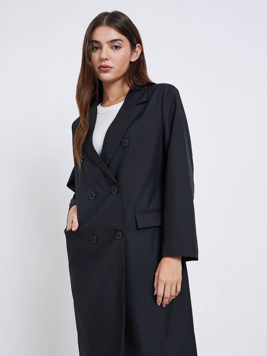Black Knee-Length Double Breasted Coat
