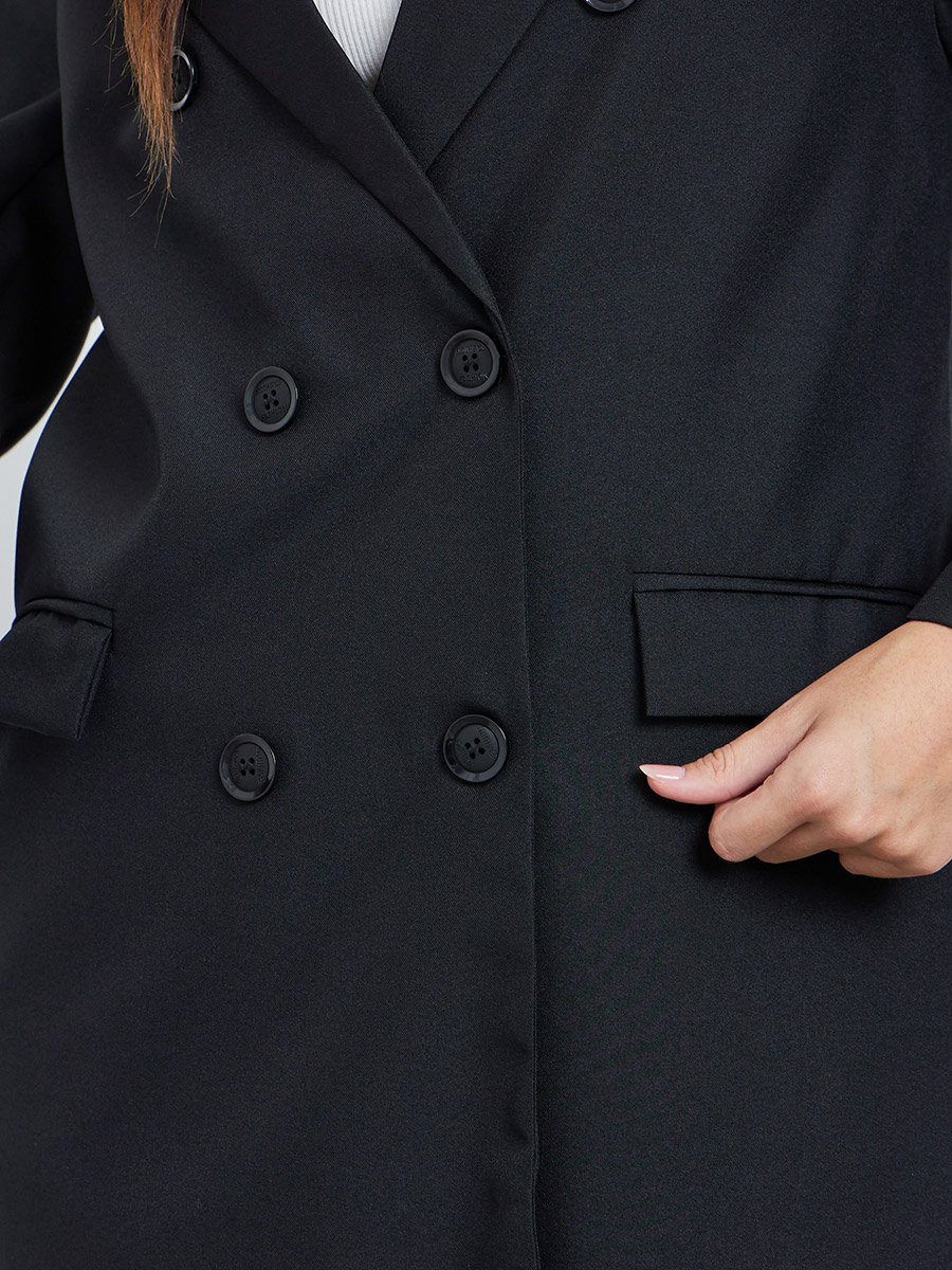 Black Knee-Length Double Breasted Coat