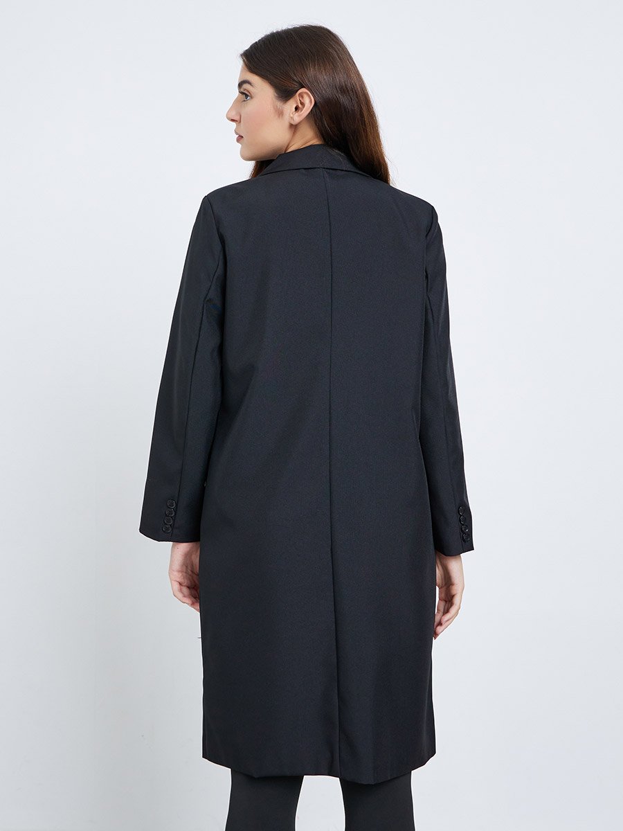 Black Knee-Length Double Breasted Coat
