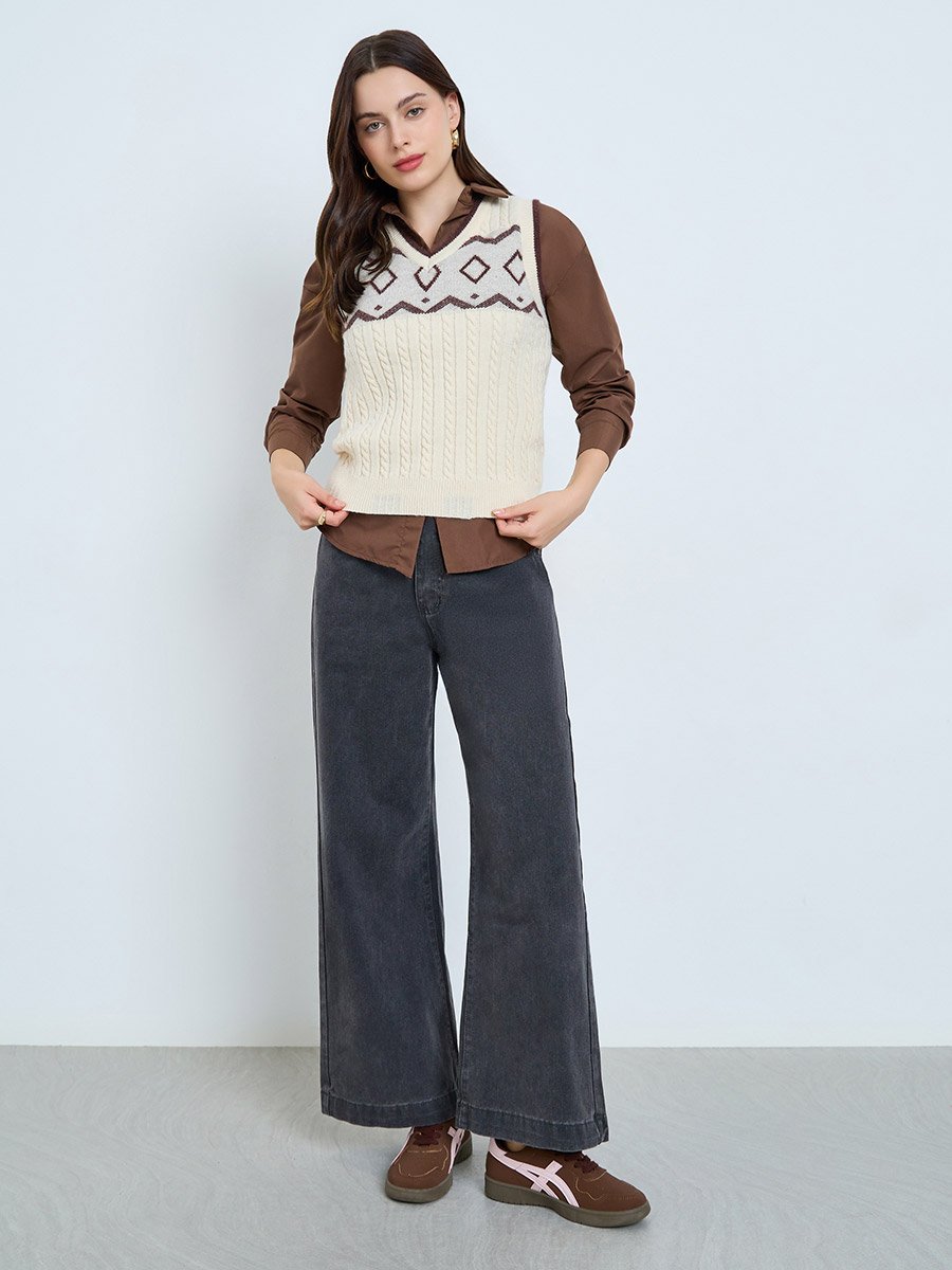 Cream Cable Knit Patterned Vest