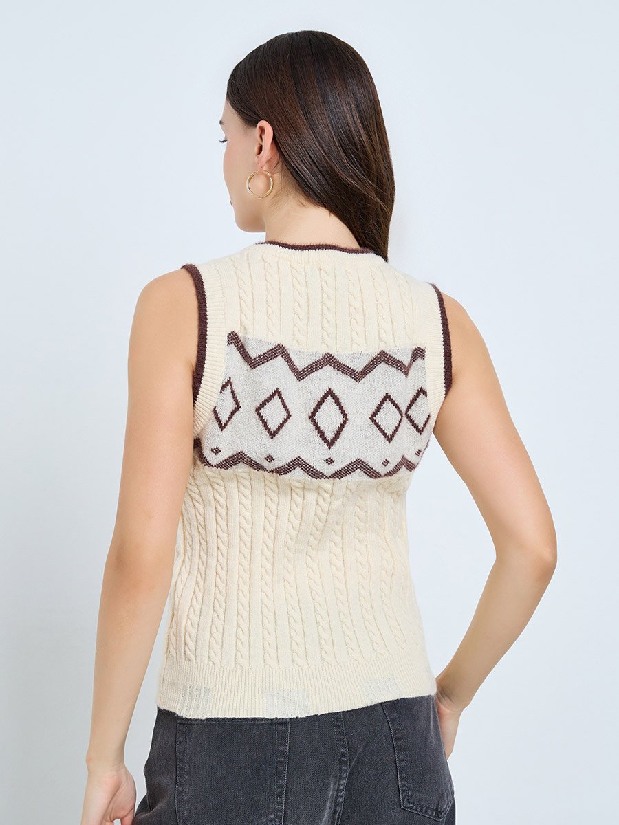 Cream Cable Knit Patterned Vest