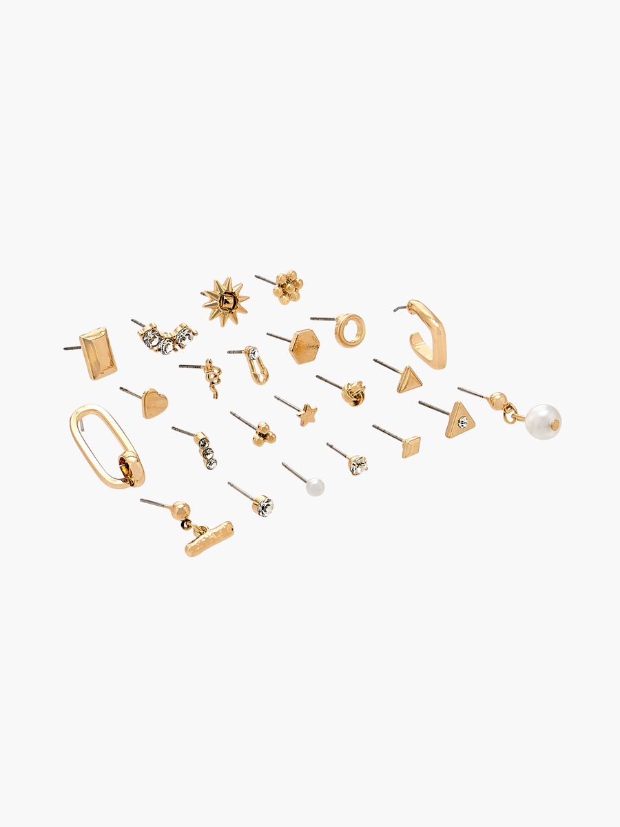 Metallic Assorted Earrings with Pushback Closure - Set of 23
