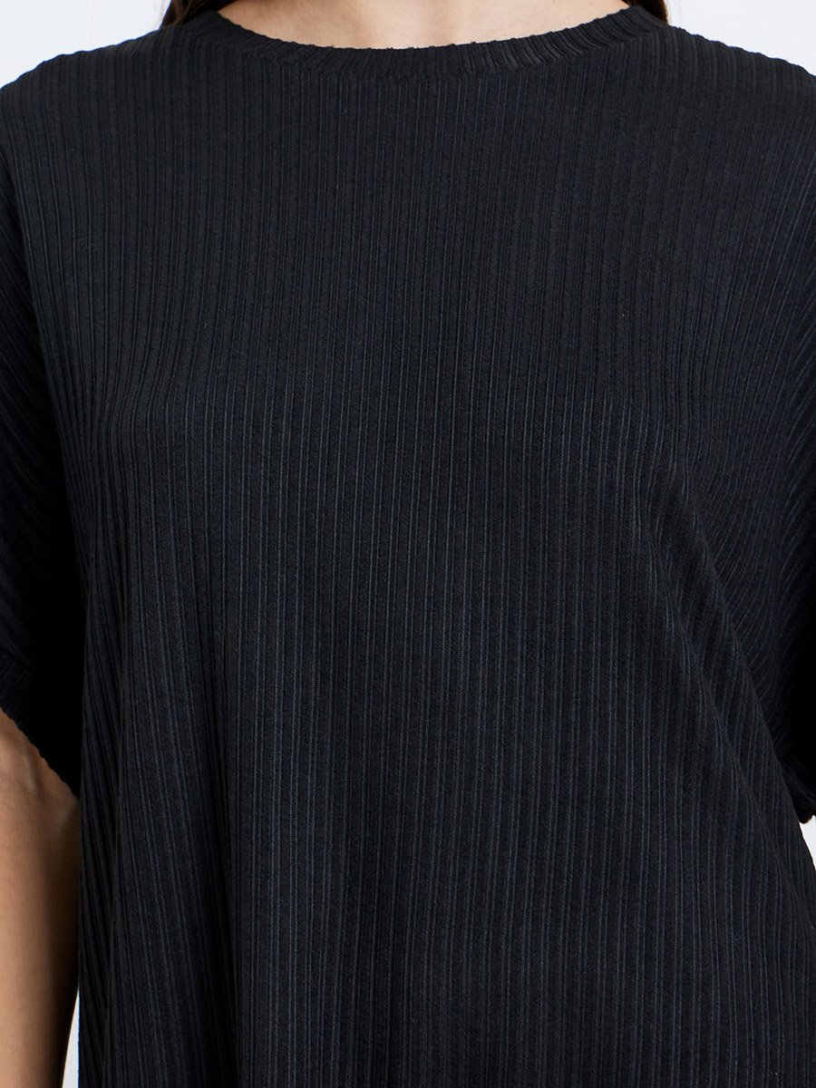 Black Oversized Ribbed T-Shirt and Pants Co-Ords