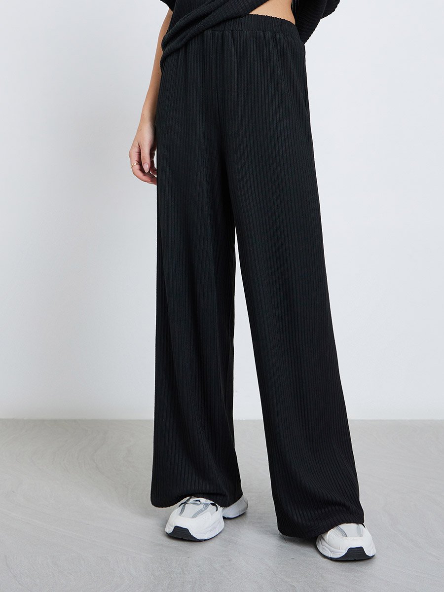 Black Oversized Ribbed T-Shirt and Pants Co-Ords