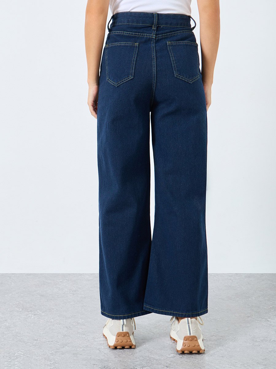 Solid Mid Rise Wide Leg Jeans