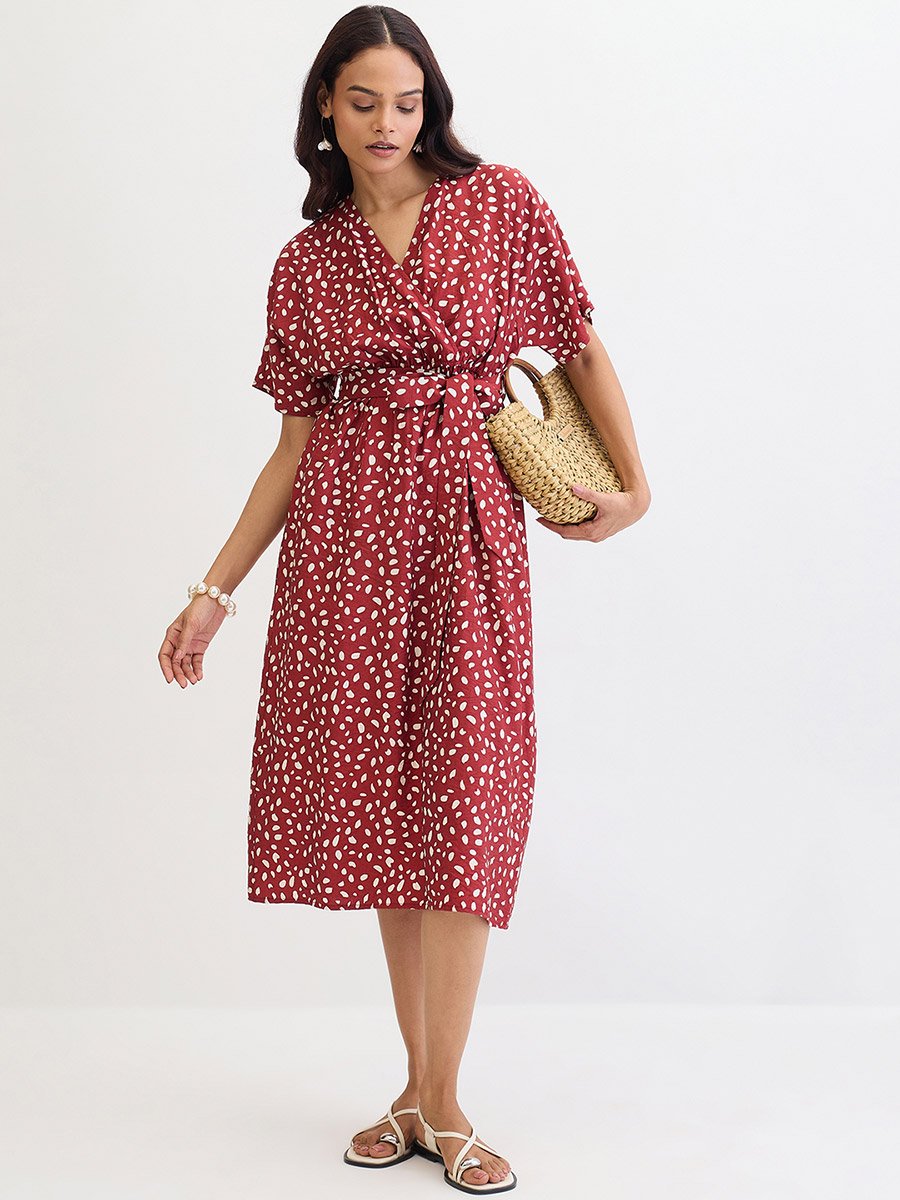 open lace back dress Peggy Wrap Dress in Red Polka Dot main image 0