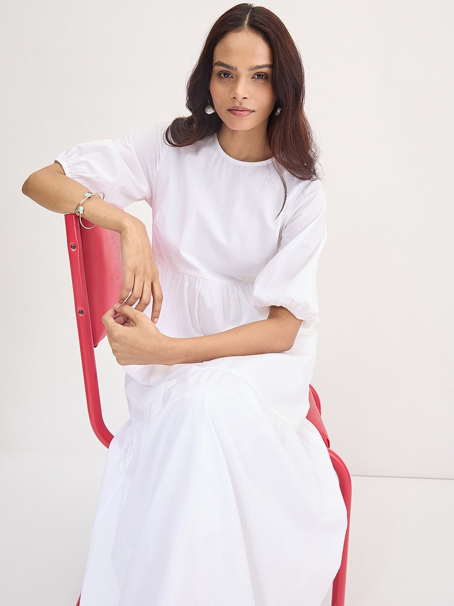 White Cotton Tiered Maxi Dress