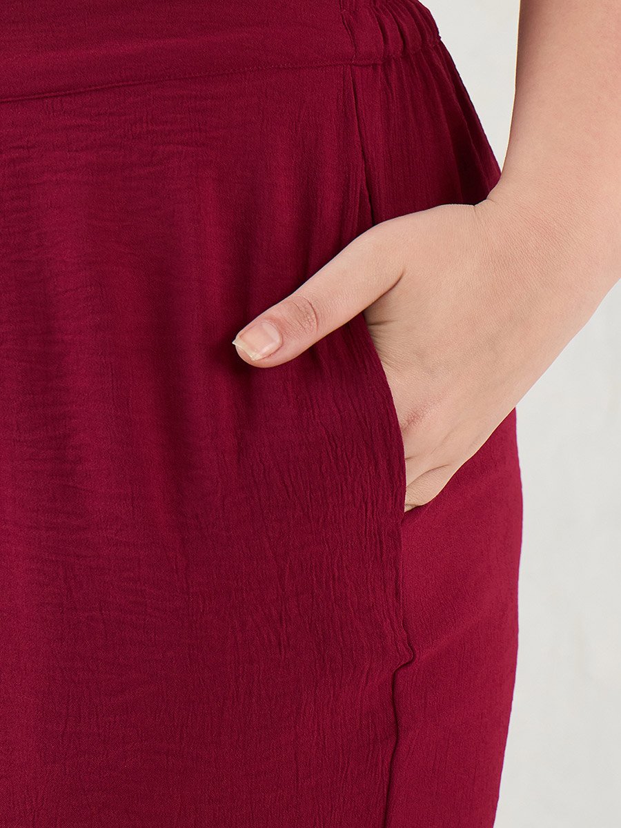 Plus Maroon Gather Detail Tunic and Pants Co-Ords