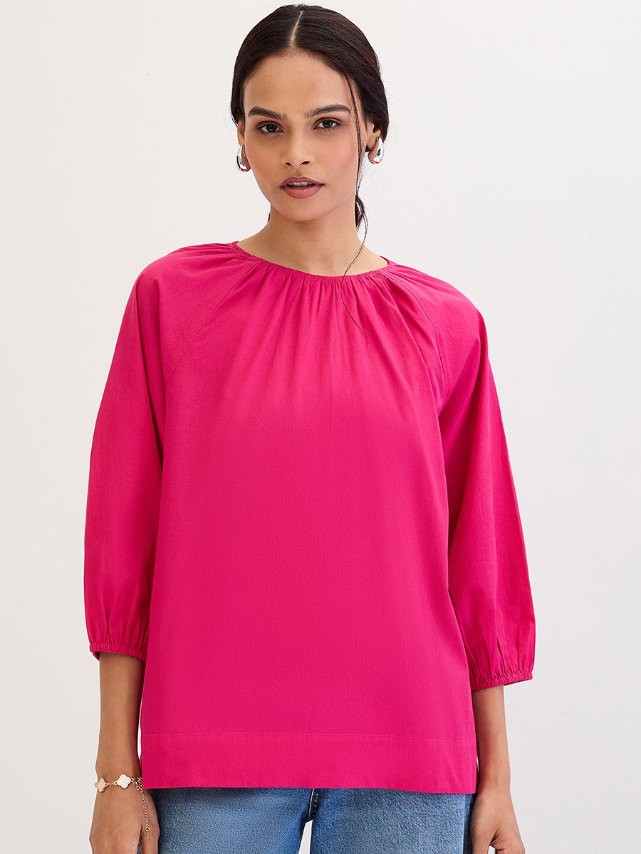 Pink Poplin Back Tie-Up Top