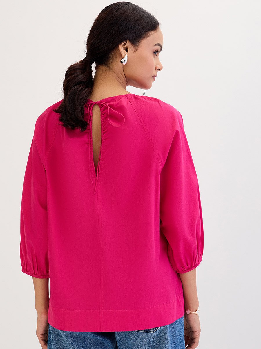 Pink Poplin Back Tie-Up Top