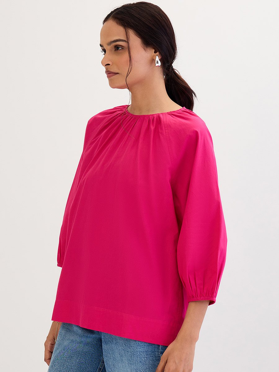 Pink Poplin Back Tie-Up Top