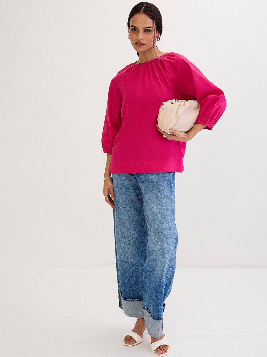 Pink Poplin Back Tie-Up Top
