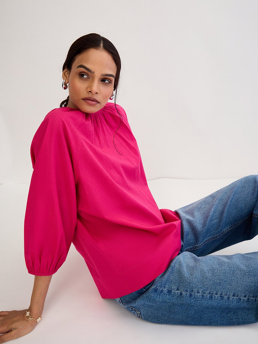 Pink Poplin Back Tie-Up Top