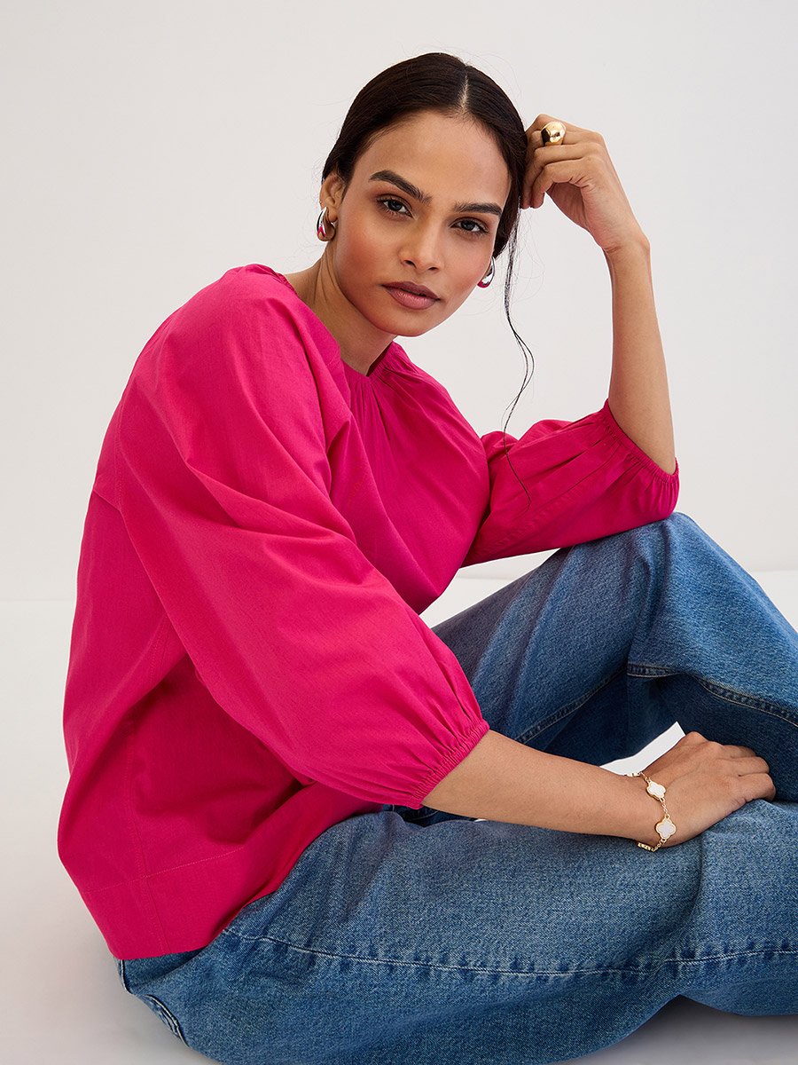 Pink Poplin Back Tie-Up Top