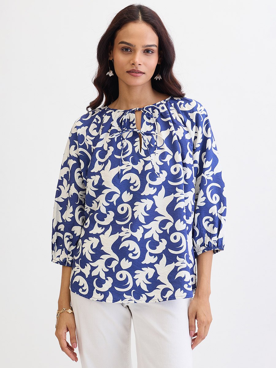 Blue All Over Print Relaxed Fit Top