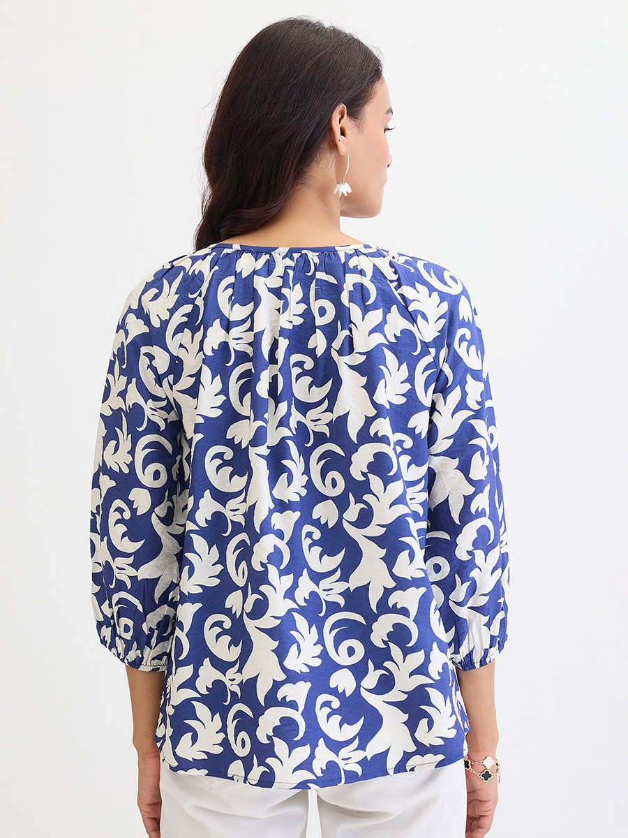 Blue All Over Print Relaxed Fit Top