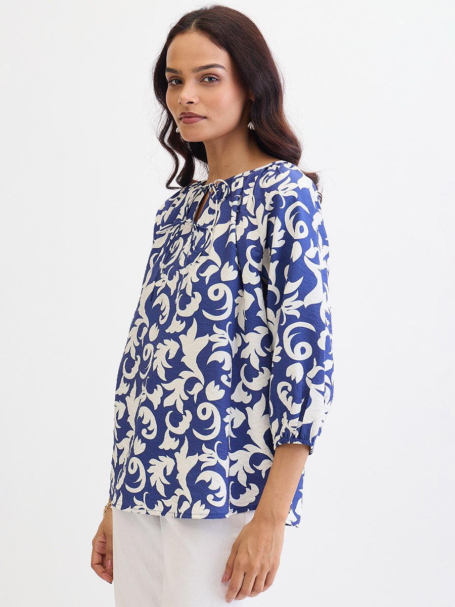 Blue All Over Print Relaxed Fit Top
