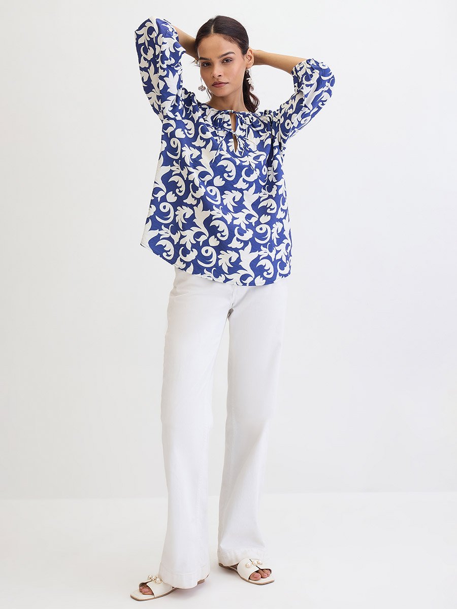 Blue All Over Print Relaxed Fit Top