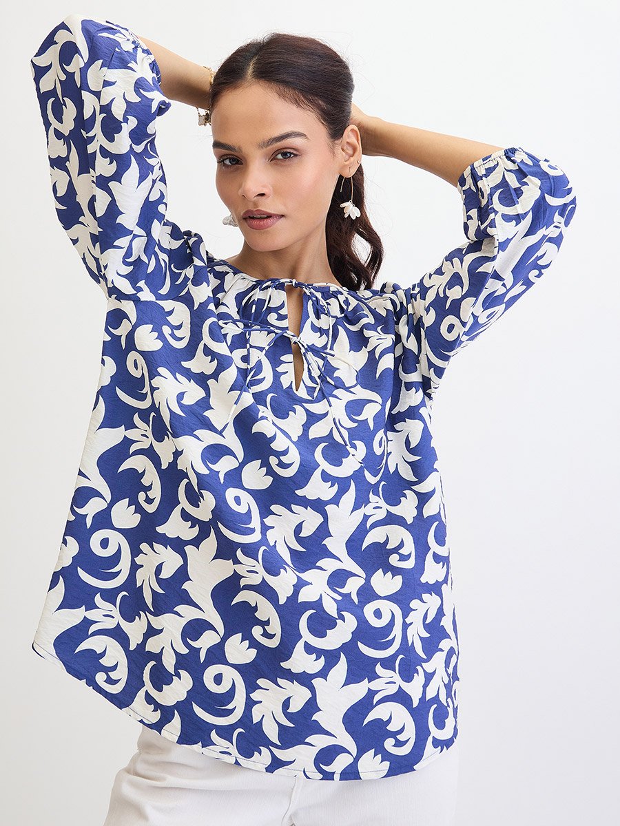 Blue All Over Print Relaxed Fit Top