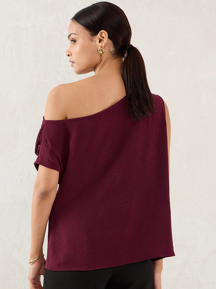 Burgundy One Shoulder Sleeveless Top
