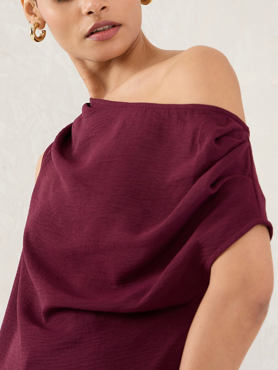 Burgundy One Shoulder Sleeveless Top